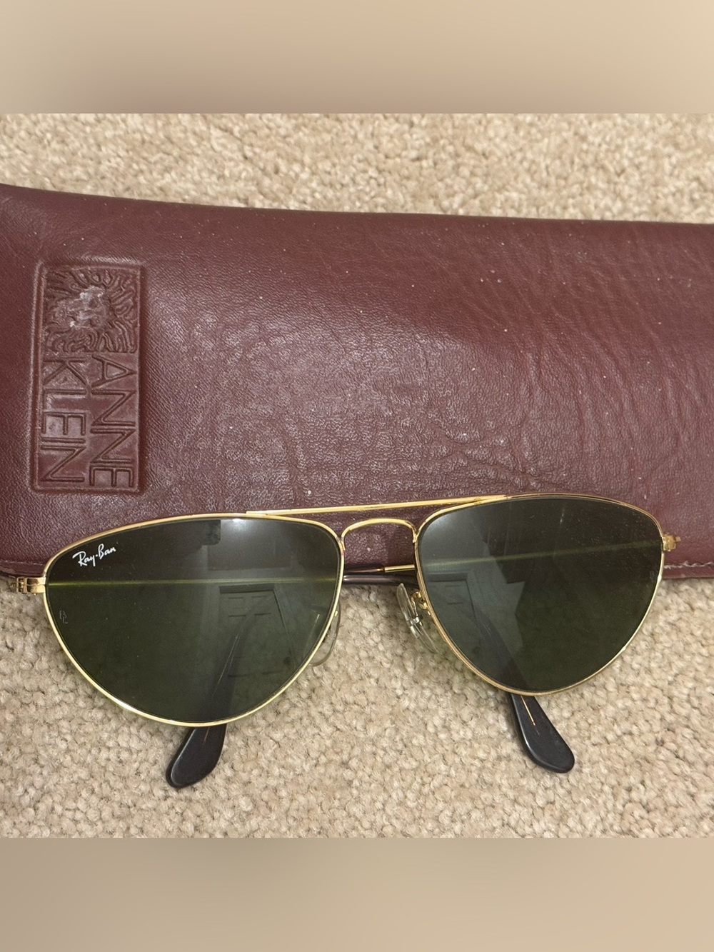 Ray-Ban Vintage Aviator Cat Eye Sunglasses — Gold Frame with Green Lenses